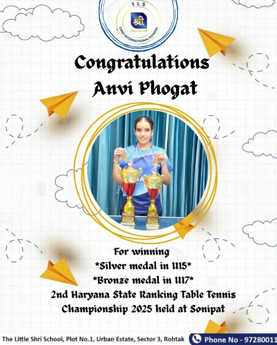Silver and Bronze: TLS Rohtak's Anvi Phogat Shines at the Haryana State Ranking Championship