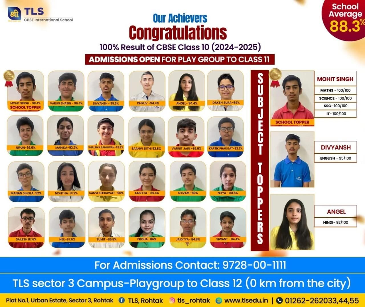 100% Result: TLS Rohtak's Class X Batch of 2024-25 Delivers an 88.3% School Average