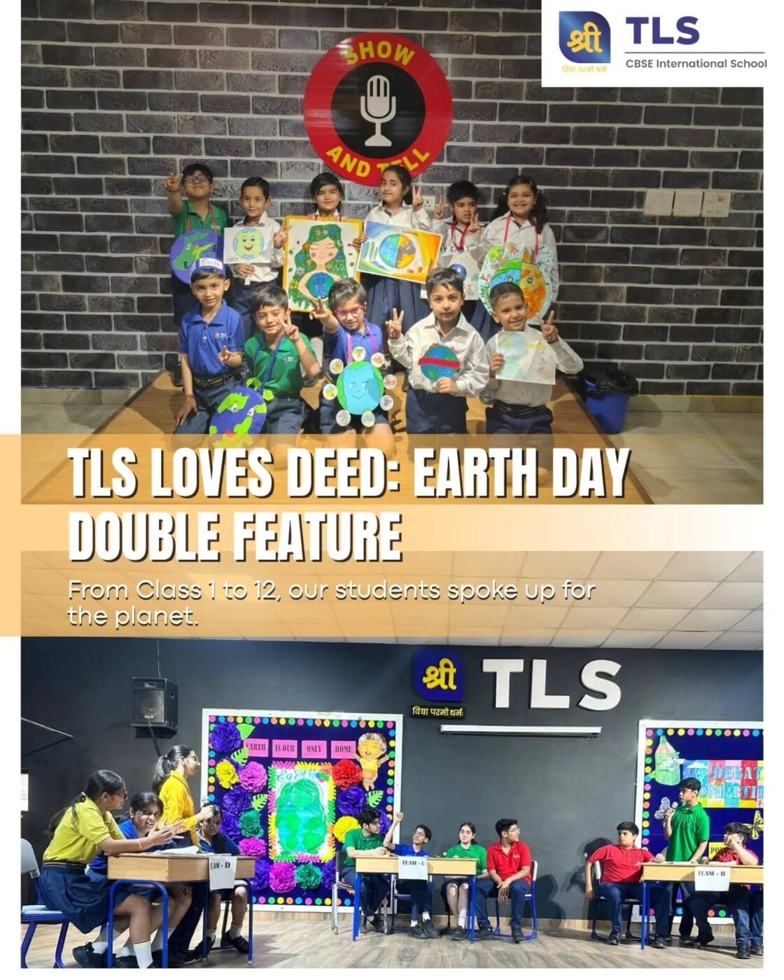 TLS Rohtak students taking part in a paper recycling activity for Earth Day