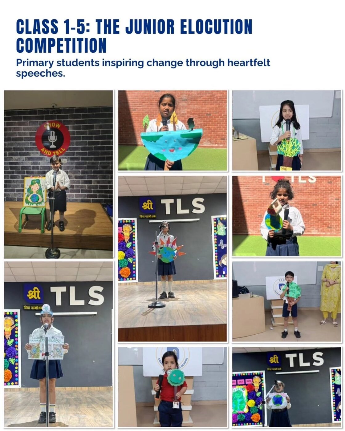 A young TLS Rohtak student delivering a speech at the Junior Elocution Competition