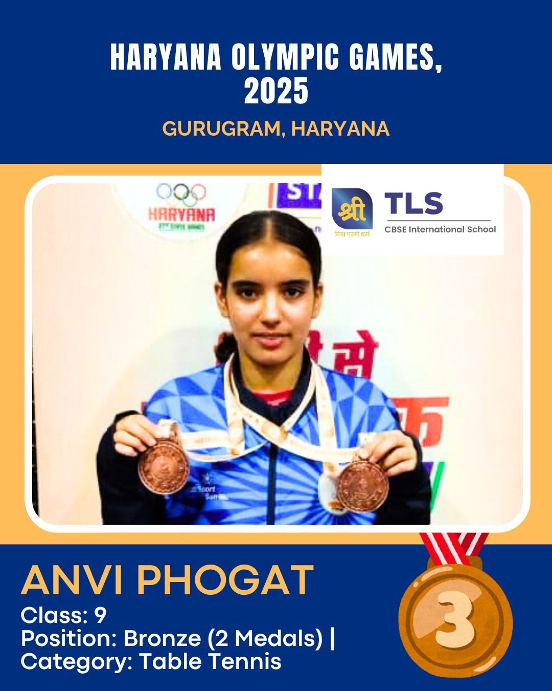 Double Bronze at the Haryana Olympic Games: TLS Rohtak's Anvi Phogat on the Table Tennis Table