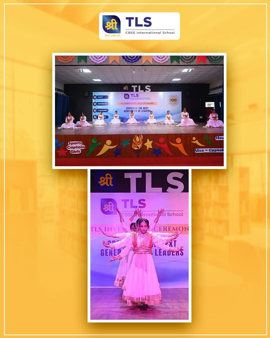Student performance on stage at the TLS Rohtak Investiture Ceremony 2026-27