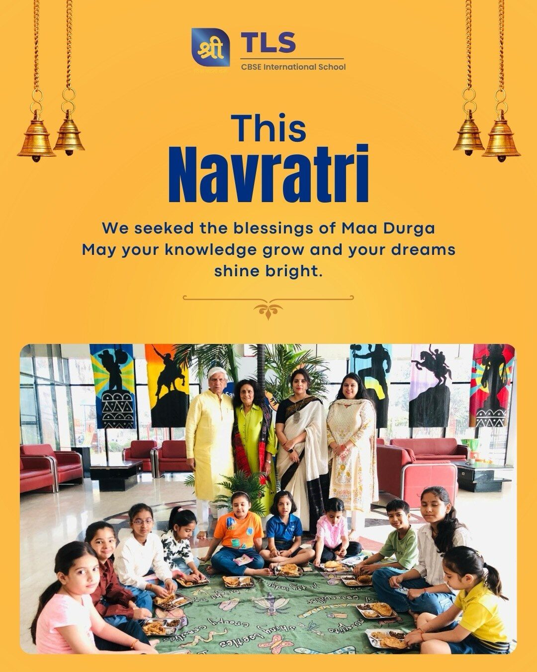 TLS Rohtak school management performing the Kanjak ritual with young students during Navratri