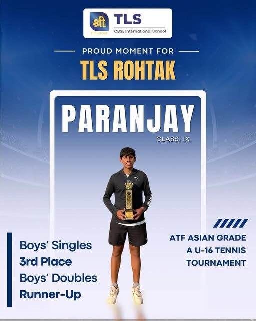 Paranjay of TLS Rohtak with his trophy at the ATF Asian Grade A U-16 Tennis Tournament