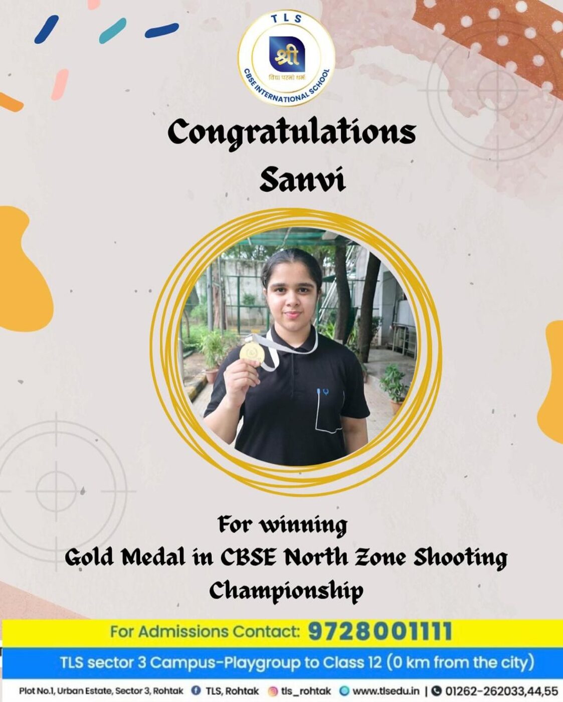 Golden Girl: TLS Rohtak's Sanvi Wins Gold at the CBSE North Zone Shooting Championship