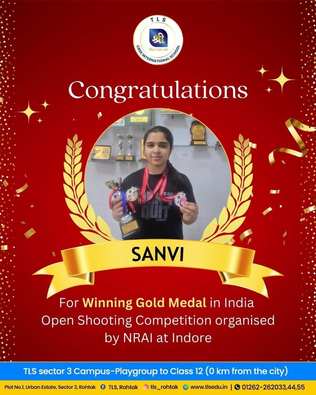 Golden Girl, Again: TLS Rohtak's Sanvi Wins Gold at the India Open Shooting Competition