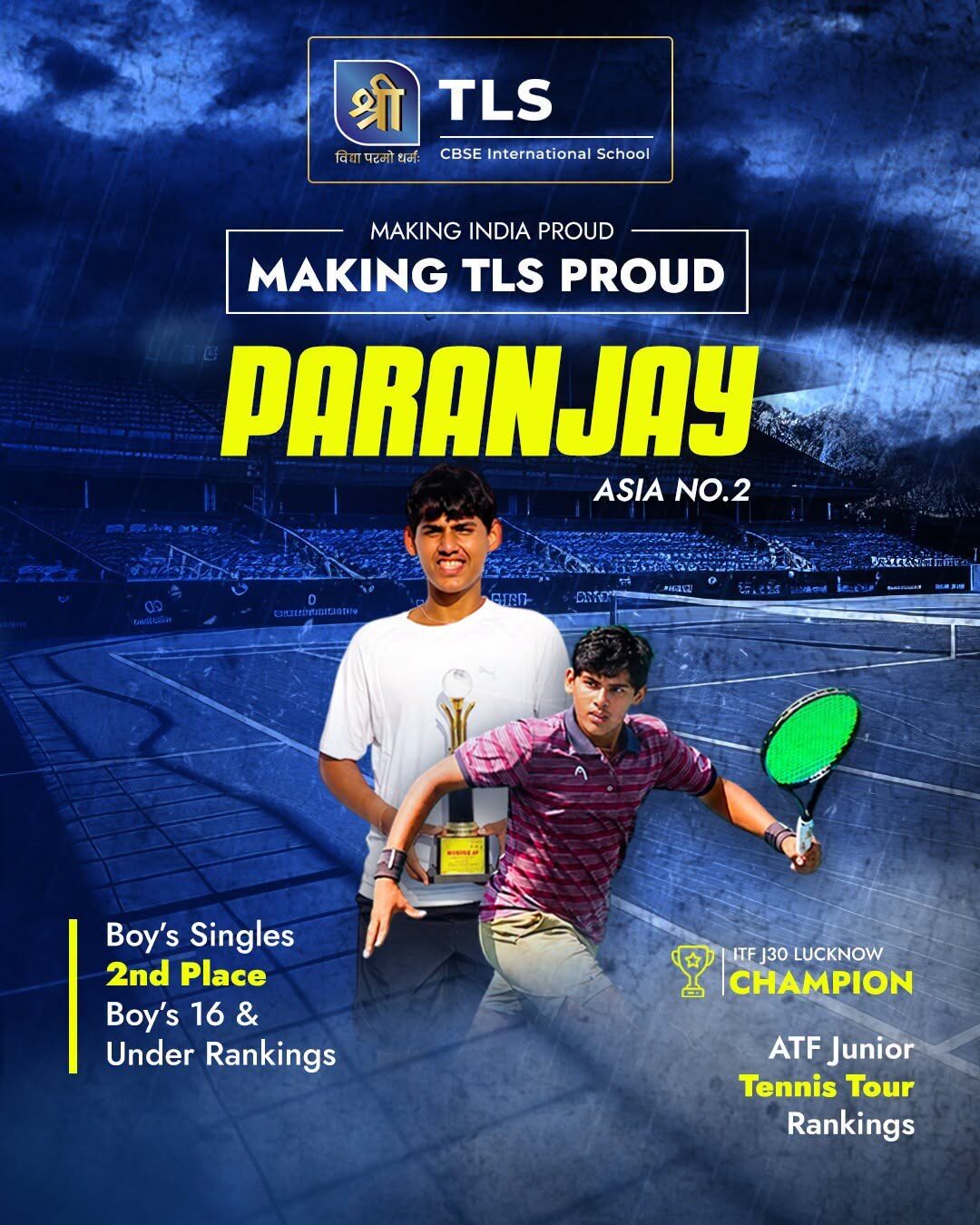 Paranjay Siwach, TLS Rohtak tennis champion, ranked Asia No. 2 in Boys' U16